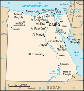 Political map of Egypt Country Profile showing major cities.