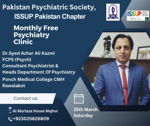 Clínica / acampamento de psiquiatria gratuito mensal pelo ISSUP Pakistan, Sociedade de Psiquiatria do Paquistão em 25 de março de 2023 em Rawalakot-Ajk